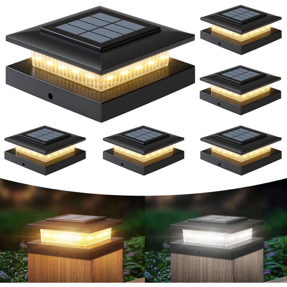 Afoxsos 6 Pack Outdoor Solar Post Lights Waterproof Fence Deck Cap Lights 2 Modes Warm Cool White for Wooden Vinyl Posts (2)