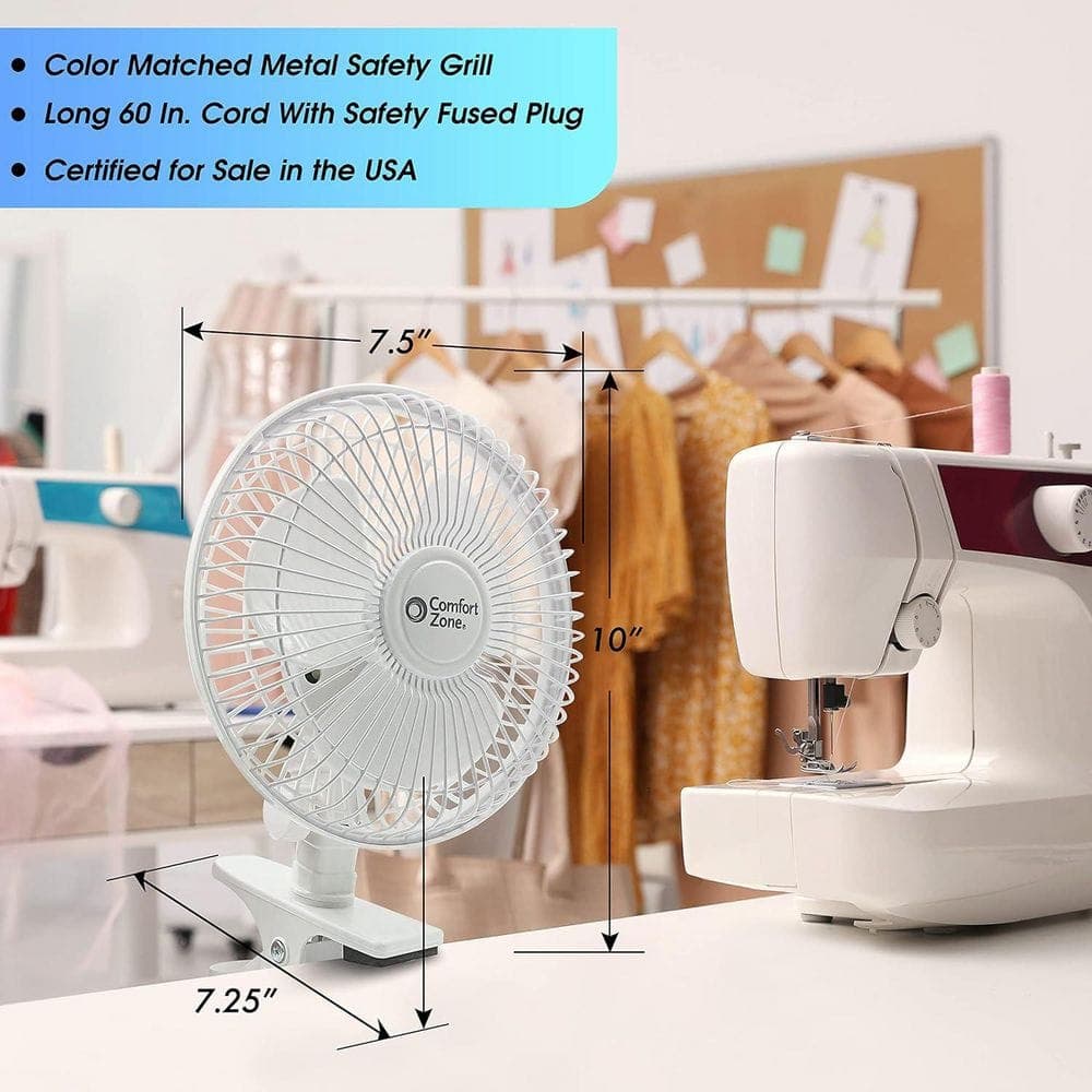 Comfort Zone 6 in. Quiet Portable Indoor 2-Speed Desk Fan with Clip and Fully Adjustable Tilt in White (3)