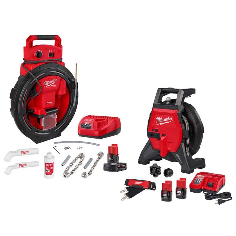 Milwaukee M12 FUEL High-Speed Flexible Shaft Drain Cleaner​ for 1-1/4 "-2" Pipe & M12 65ft Flexible Compact Inspection Camera Kit