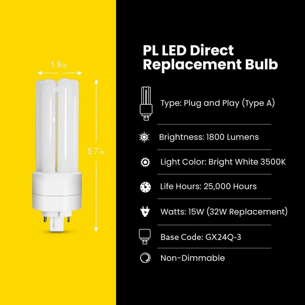 Feit Electric 32-Watt Equivalent PL TriTube CFLNI 4-Pin Plug-In GX24Q-3 Base CFL Replacement LED Light Bulb, True White 3500K (1-Pack) (4)