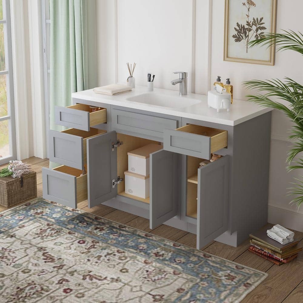 Vanity Art Montclair 54 in. 3-Door and 4-Drawer Freestanding Shaker Bathroom Vanity Cabinet (No Top) in Gray - Unassembled (3)