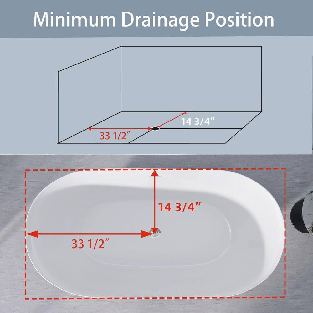 Boosicavelly 67 in. x 30 in. Acrylic Freestanding Soaking Bathtub with Center Drain in Gloss White (2)