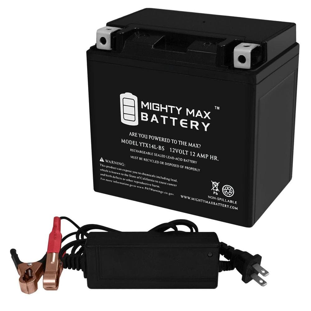 MIGHTY MAX BATTERY YTX14L-BS Replacement Battery Compatible with BRP 600 Ryker (ACE) 19-22 plus 12V 2Amp Charger (1)