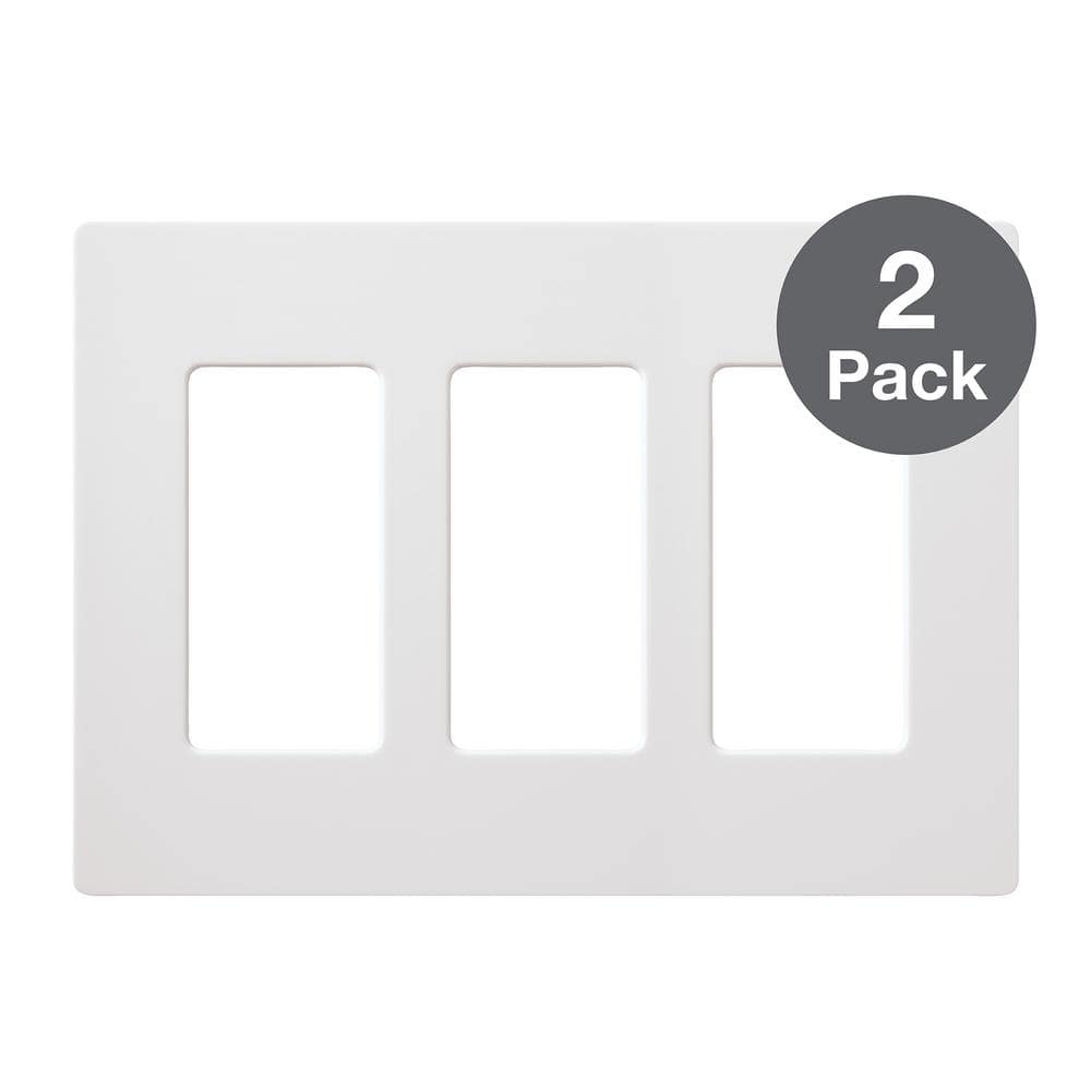 Lutron Claro 3 Gang Wall Plate for Decorator/Rocker Switches, Gloss, White (CW-3-WH-2PK) (2-Pack)