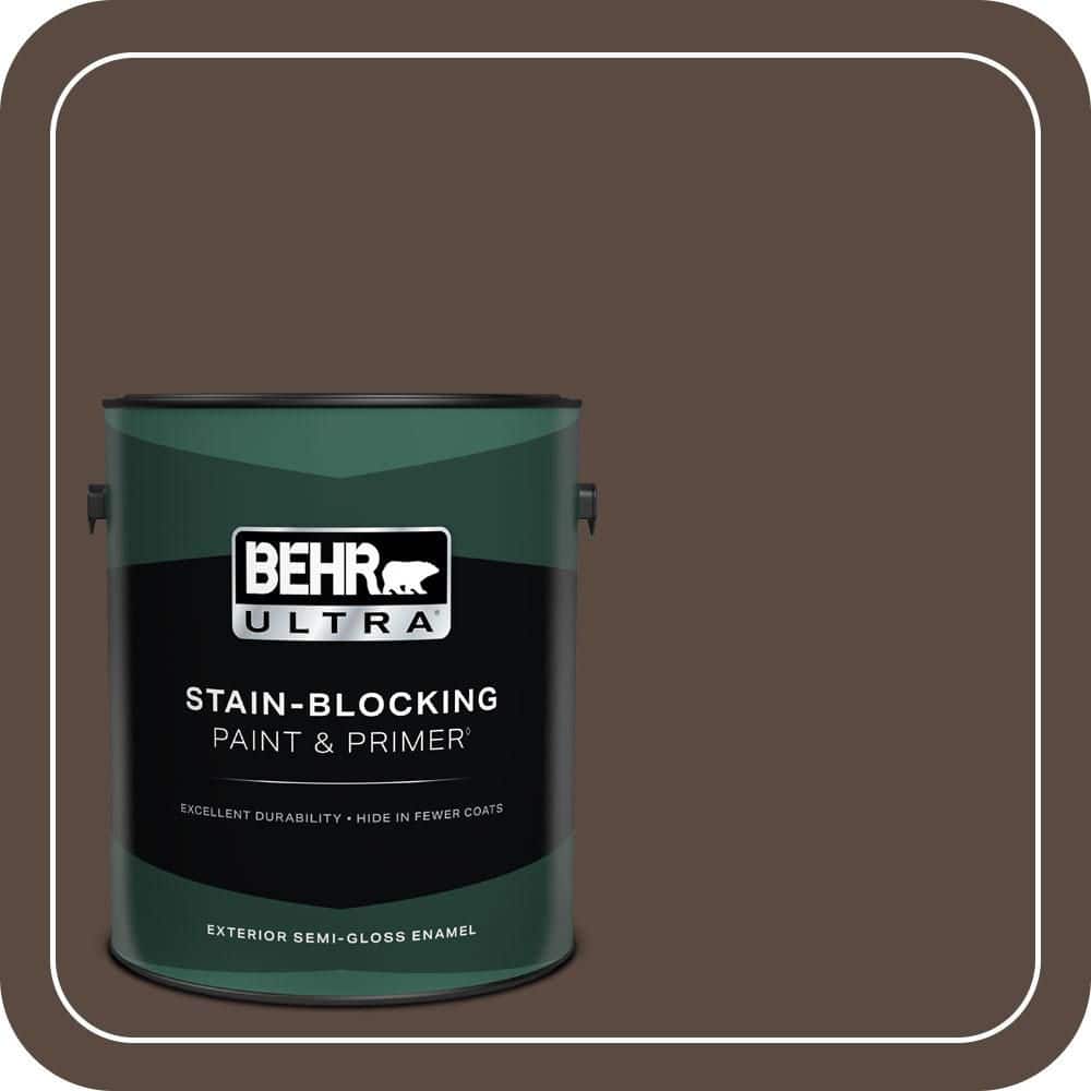 BEHR ULTRA 1 gal. #PMD-91 Iced Espresso Semi-Gloss Enamel Exterior Paint & Primer