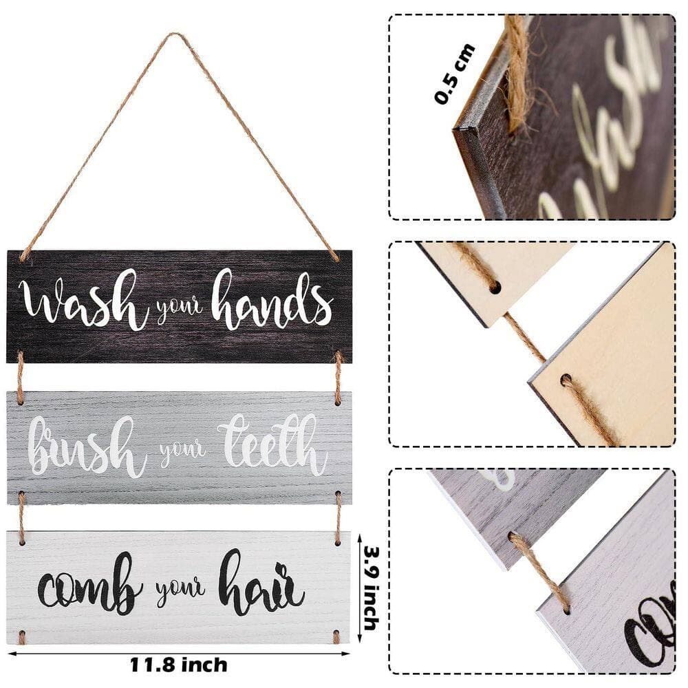 LAIFUCAM 3-Pack Rustic Wood Finish Hanging Wall Sign Bathroom Rules Art Decor Set for Home Bedroom Door Toilet Tank (3)