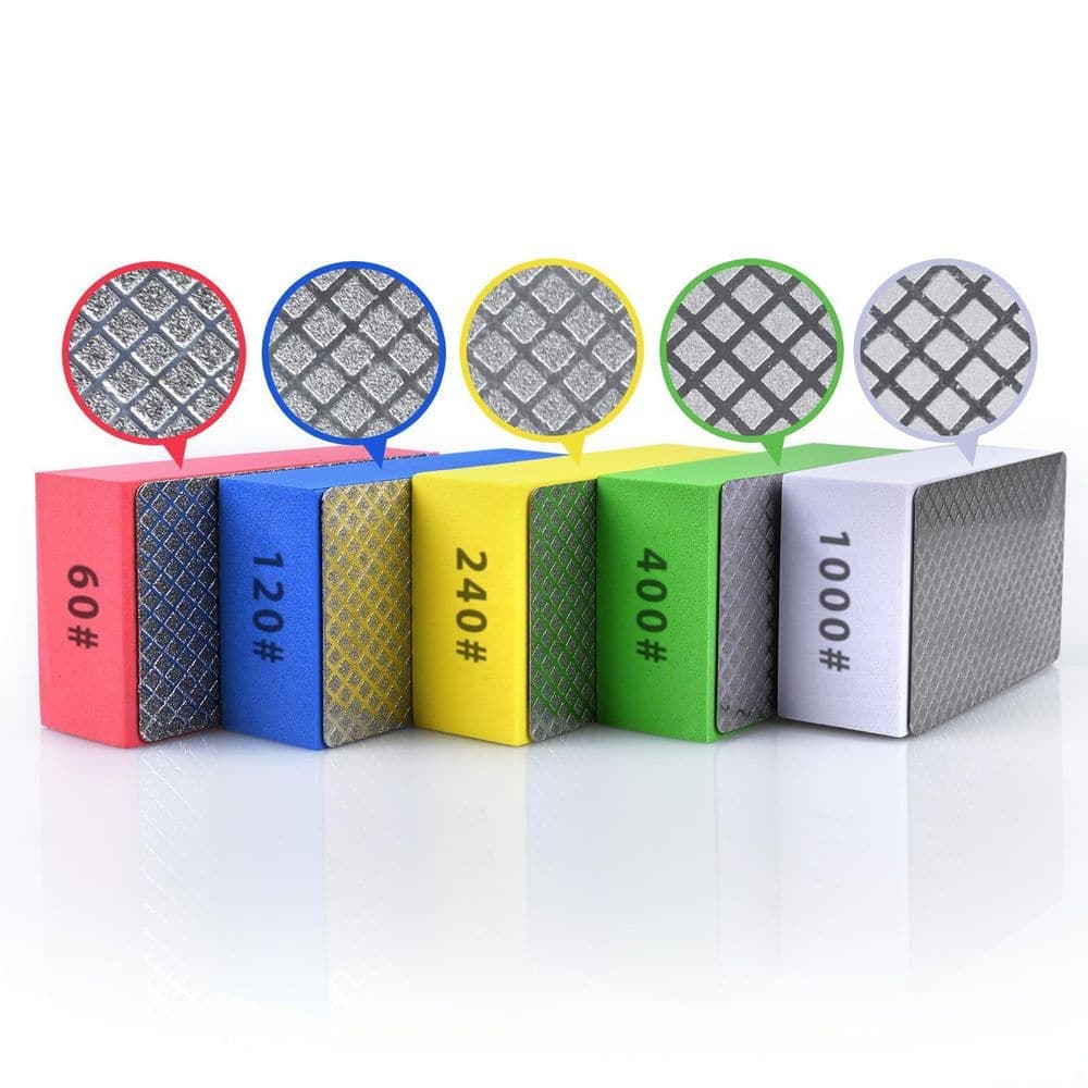 LAIFUCAM Diamond Hand Polishing Pads Sponge Material Sanding Blocks with Multiple Grits for Ceramic Tile Glass Metal 5pcs (2)