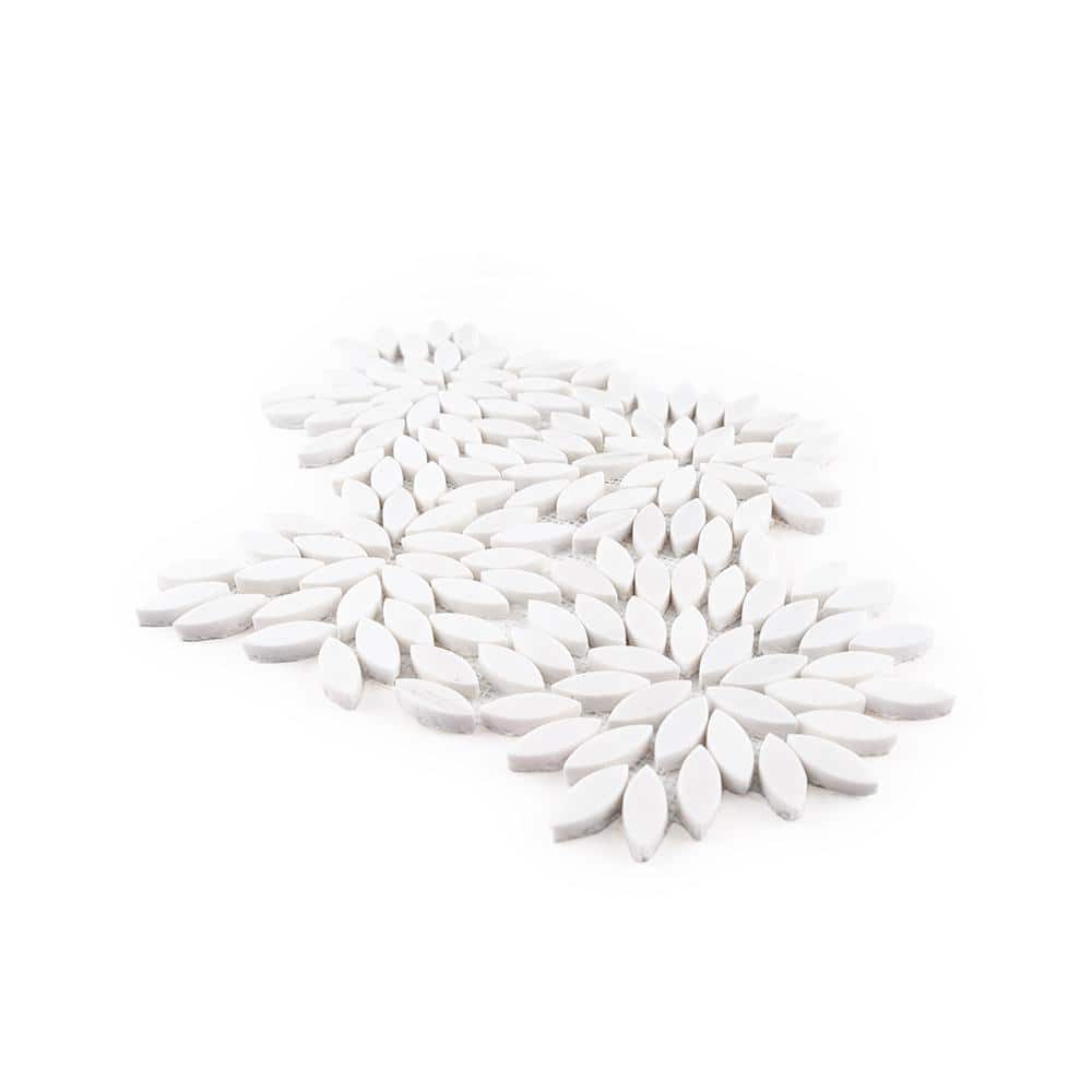 Jeffrey Court Tea Party White 13.125 in. x 14.625 in. Floral Semi-Polished Thassos Marble Mosaic Wall/Floor Tile (1.163 sq. ft./Each) (4)