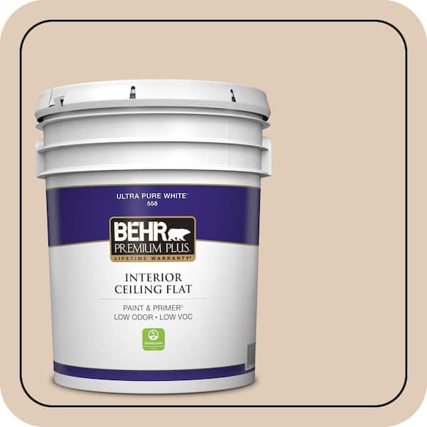 BEHR PREMIUM PLUS 5 gal. #S240-2 Rice Crackers Ceiling Flat Interior Paint & Primer (2)