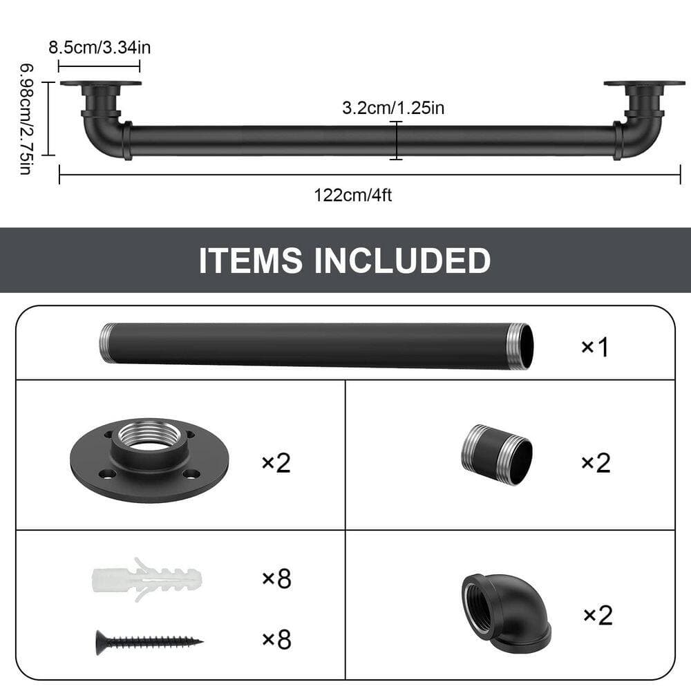 NVNOO 4 ft. Industrial Stair Railing Wall Mount Staircase Handrail for Outdoor Indoor Stairs Porch, Black (3)