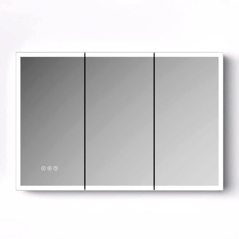 LuckByte 48 in. W x 32 in. H LED Lighted Rectangular Medicine Cabinet with Mirror, Recessed or Wall Mounted