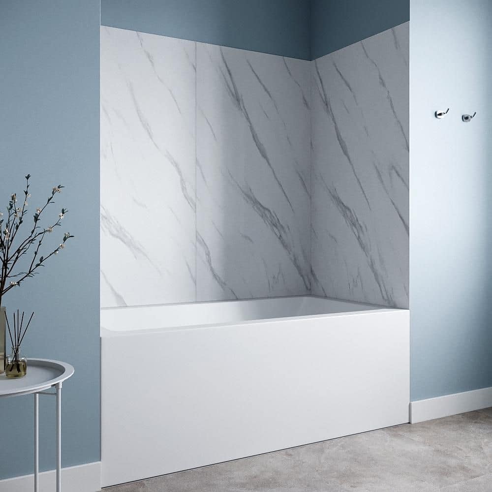 Streamline DSH-1860-211 30 in. L x 60 in. W x 60 in. H 4-Piece Glue-Up Alcove Bathtub Surround in White Marble Finish (3)