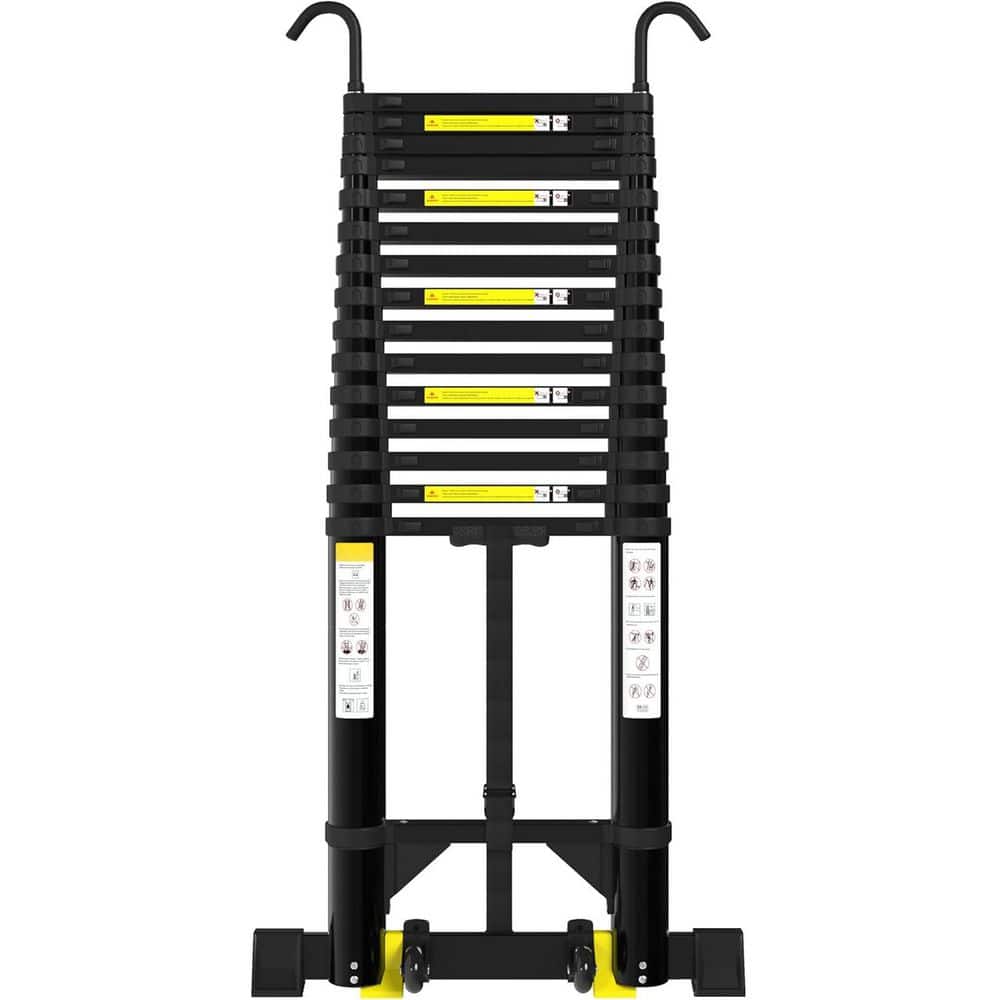 Unbranded 20.3 ft. Aluminum Telescoping Ladder with Hooks, Stabilizers and Wheels, 330 lbs. Capacity