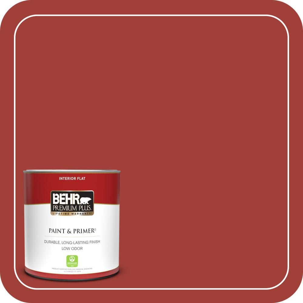 BEHR PREMIUM PLUS 1 qt. #PPU2-16 Fire Cracker Flat Low Odor Interior Paint & Primer