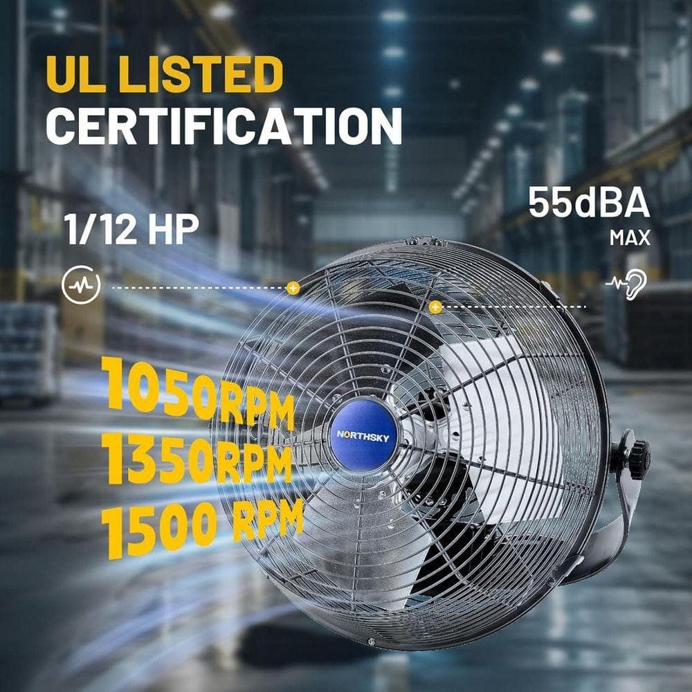 Stbine 12 in. 3-Speeds High Velocity Black indoor Wall Mounted Fan, 2,400 CFM, 360° Head Hit, for Greenhouse, Workshop, Garage (2)