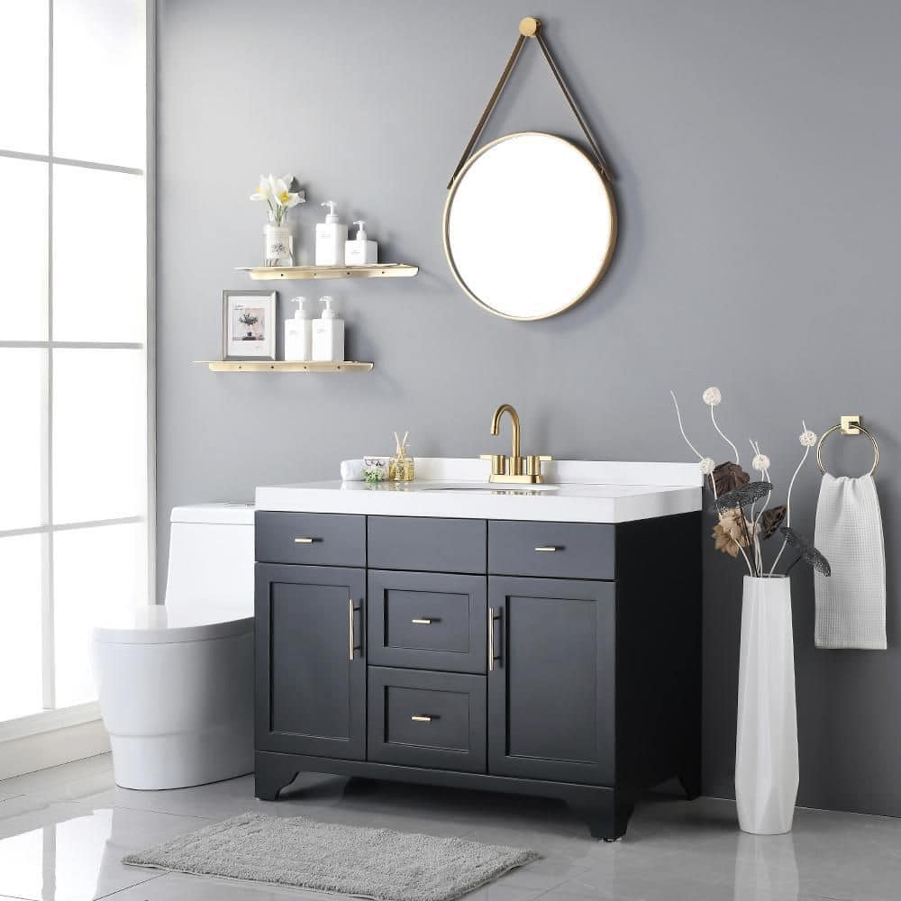 Phiestina Brushed Gold 4 Inch 2 Handle Centerset Lead-Free Bathroom Faucet (3)