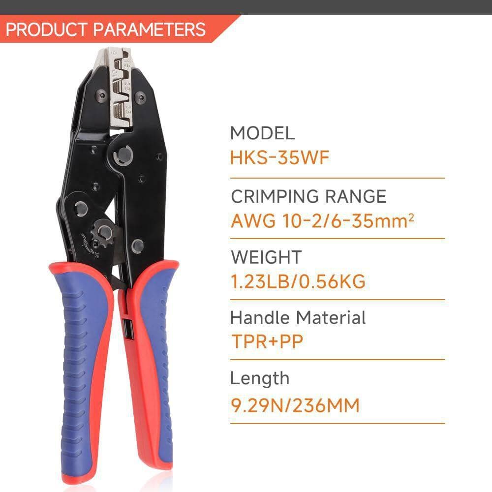 Unbranded Ratcheting Wire Crimper for Sleeves Ferrule Terminals Pin Cord End AWG 10-2 6-35mm² Adjustable Force Tool (2)