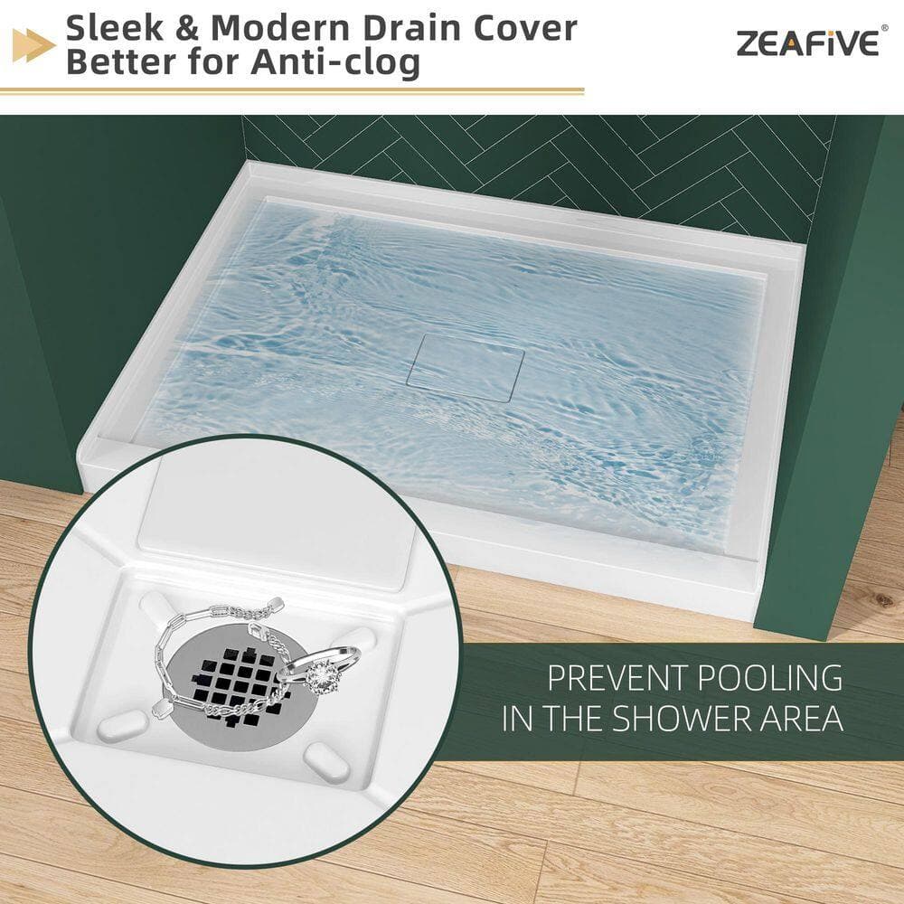 Zeafive Moca 48 in. L x32 in. W Alcove Single Threshold Acrylic Shower Pan Base with Drain and Cover Shower Tray (3)