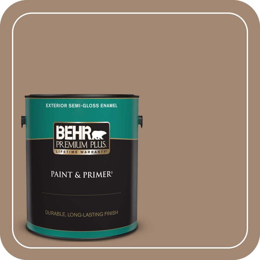 BEHR PREMIUM PLUS 1 gal. #QE-22 Terrazzo Brown Semi-Gloss Enamel Exterior Paint & Primer (1)