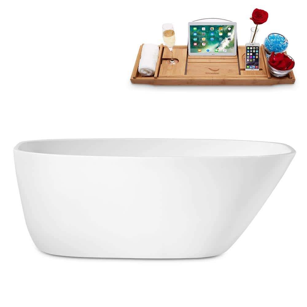 Streamline Acrylic Flatbottom Non-Whirlpool Bathtub Glossy White with Polished Gold Drain and Overflow Cover