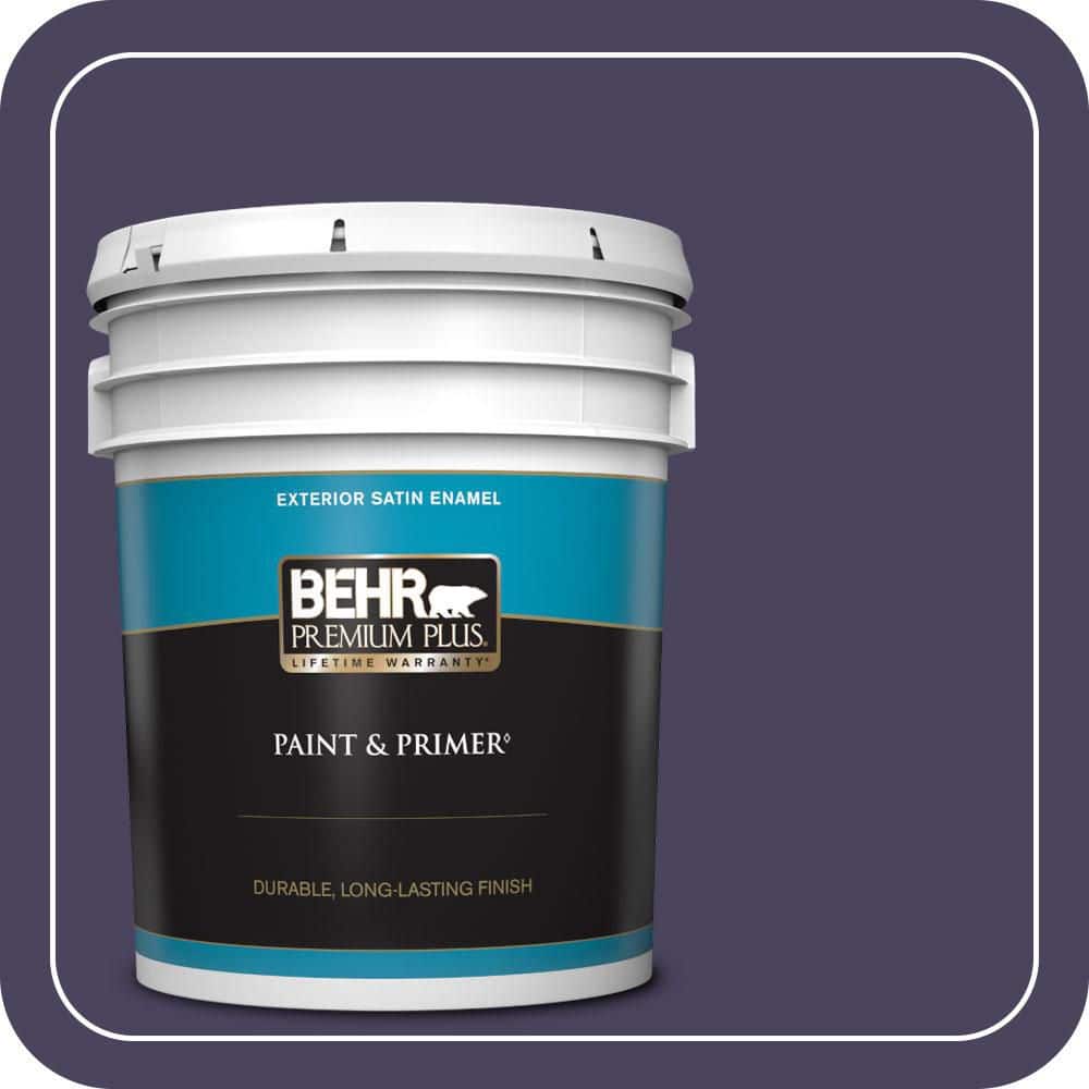 BEHR PREMIUM PLUS 5 gal. #S-H-640 Purple Blanket Satin Enamel Exterior Paint & Primer
