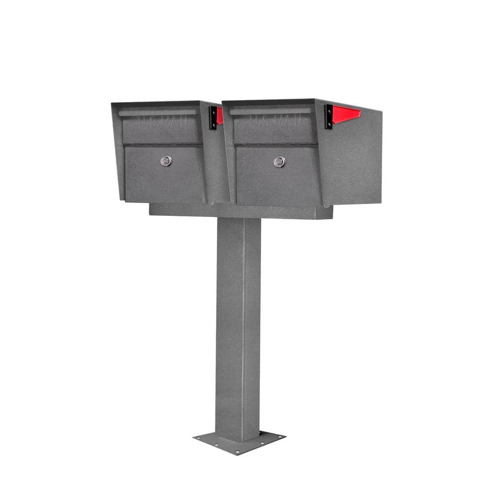 Mail Boss Mail Manager X2 Locking Mailbox Combo Kit with Surface Mount Post, Granite, 2-Compartment High Security Cluster
