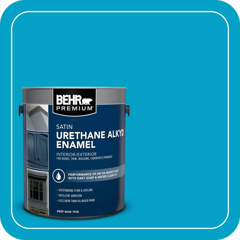 BEHR PREMIUM 1 gal. #AE-44 Electron Blue Urethane Alkyd Satin Enamel Interior/Exterior Paint (1)