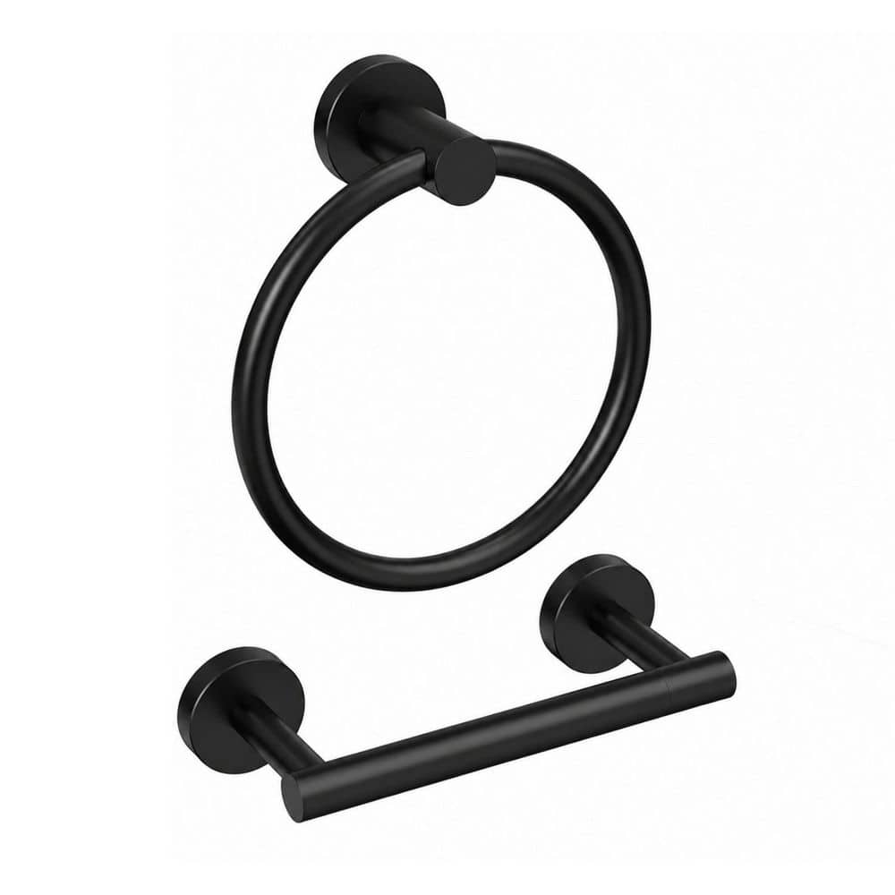 LAIFUCAM 2 Piece Matte Black Toilet Paper Holder with Towel Ring in SUS304 Stainless Steel for Bathroom or RV (1)