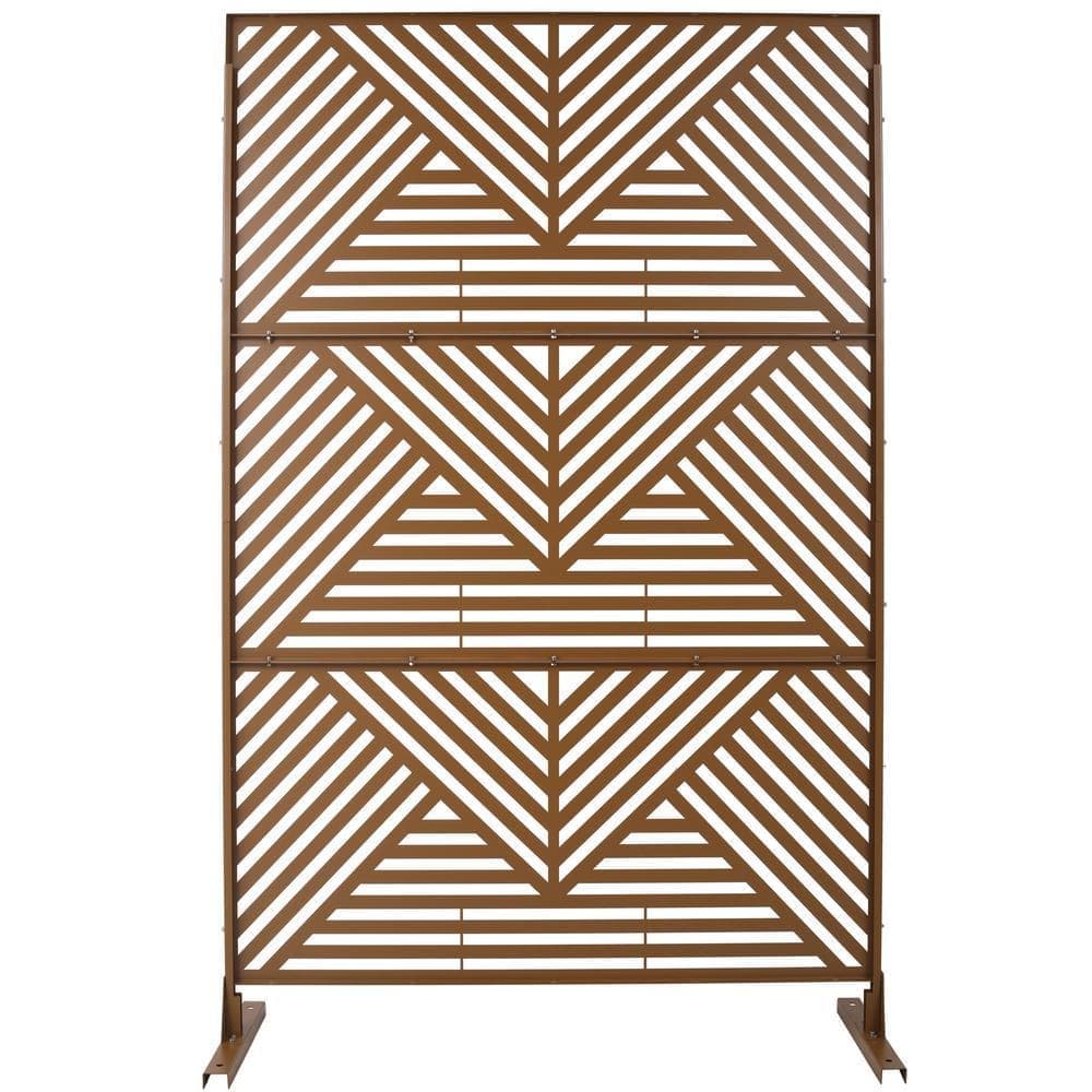 Zeus & Ruta 6.3 ft. H x 4 ft. W Brown Metal Privacy Screen Freestanding Decorative Privacy Screen (3 Panels) (1)