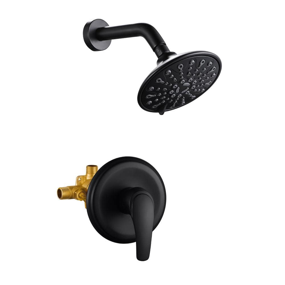 Satico Single-handle Shower Faucet Set With 6-spray Touch-clean Shower Head, Matte Black （Round-in Valve） (1)