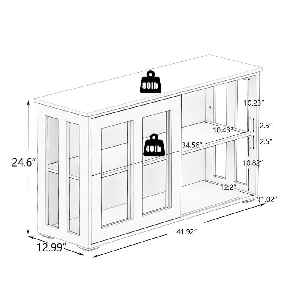 RiverRidge Home 42 in. W x 14 in. D x 25 in. H White Linen Cabinet Kitchen Storage Stand Cupboard with Glass Door (3)