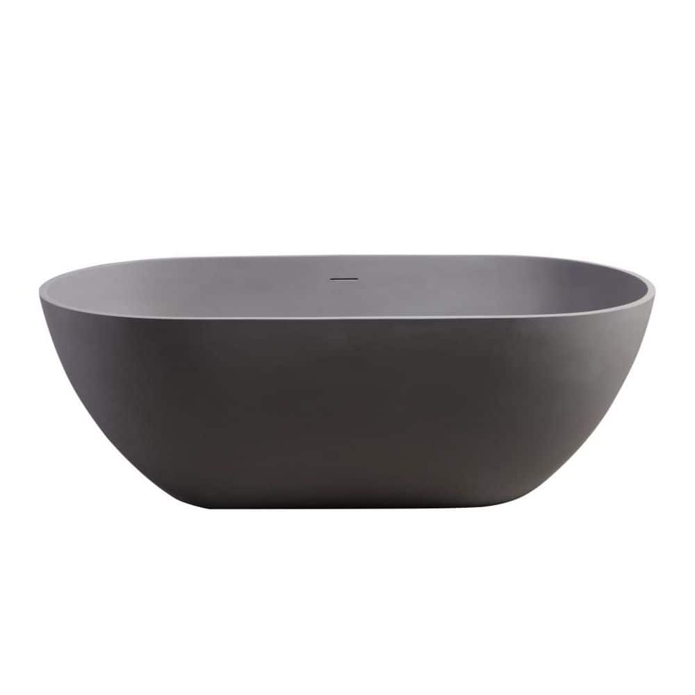 CASAINC 59 in. x 30 in. Engineered Solid Surface Freestanding Soaking Bathtub with Center Drain in Matte Grey (1)