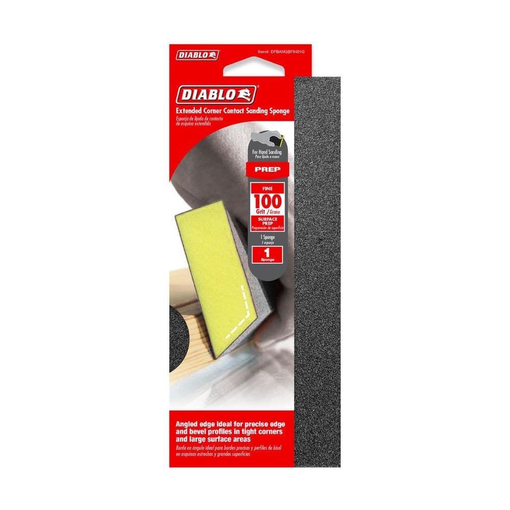 DIABLO 8 in. x 3 in. x 1 in. 100-Grit Extended Corner Contact Sanding Sponges for Drywall (2)
