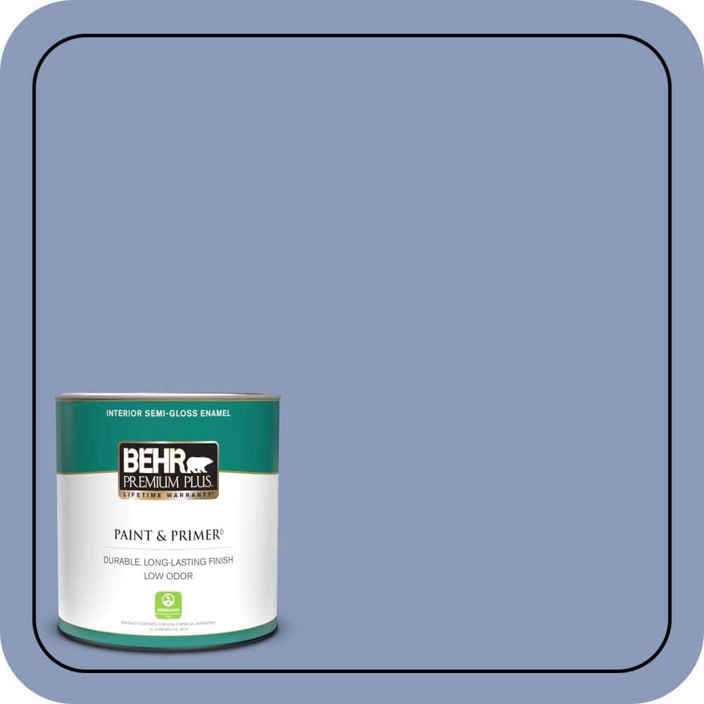 BEHR PREMIUM PLUS 1 qt. #610D-5 Blueberry Popover Semi-Gloss Enamel Low Odor Interior Paint & Primer