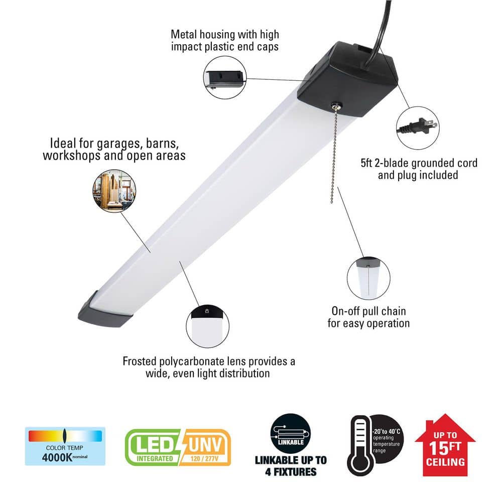 Metalux SHP 46 in. 128-Watt Equivalent, 10000-Lumens Integrated LED, White Shop Light,Commercial/Residential use 4000K CCT (4)
