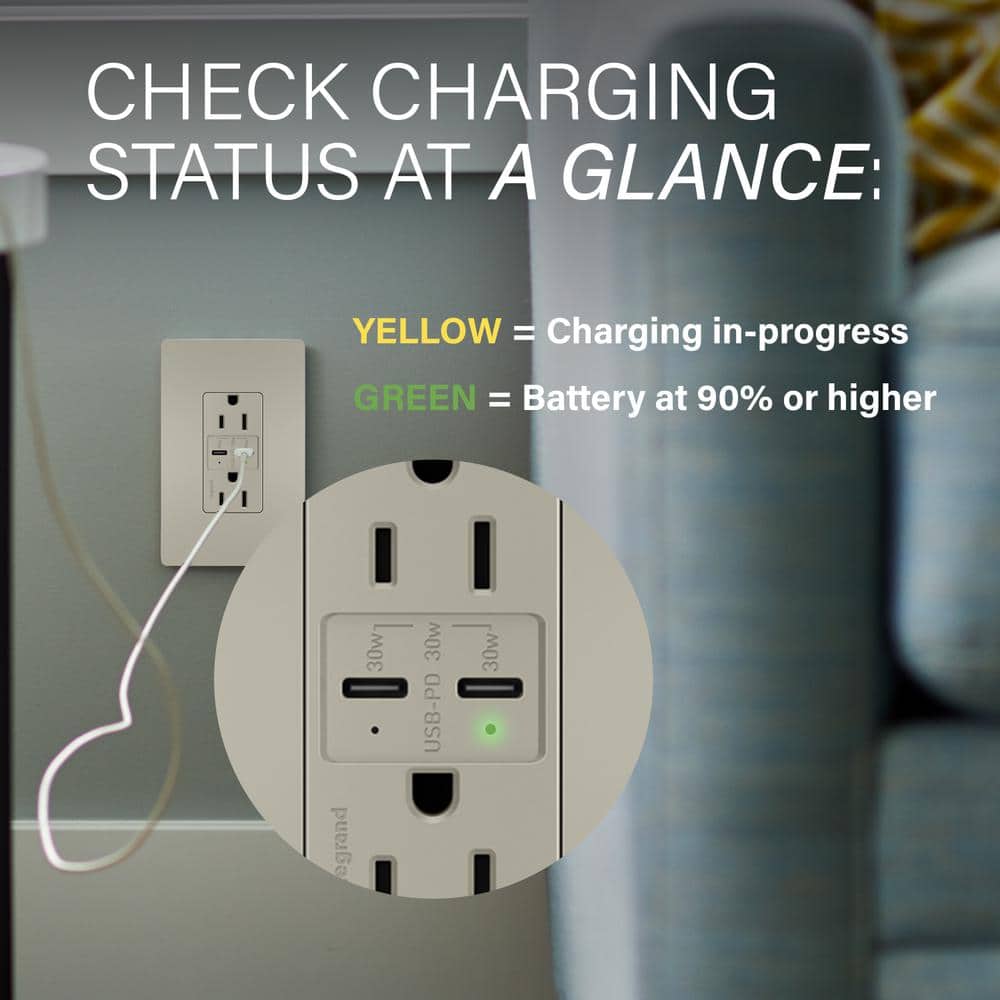 Legrand radiant Amp 125-Volt Tamper-Resistant Duplex Outlet with Ultra-Fast PLUS Power Delivery USB C/C (2)