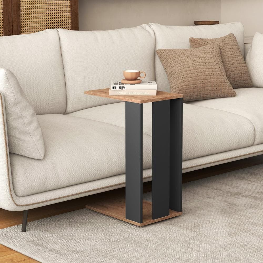 Volenca C-Shaped Side Table with Wheels, 2-Tier Shelf, Rolling Sofa Table for Small Spaces (3)