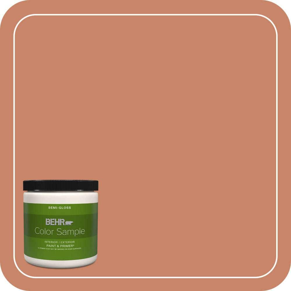 BEHR PREMIUM PLUS 8 oz. #MQ4-39 Cabana Melon Semi-Gloss Interior/Exterior Paint & Primer Color Sample