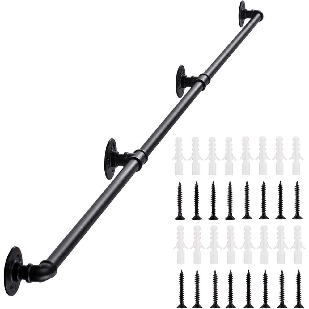 Afoxsos 10 ft. Industrial Iron Pipe Metal Hand Rail Matte Black Non-Slip Grab Bar for Indoor Stairs Porch Deck (1)