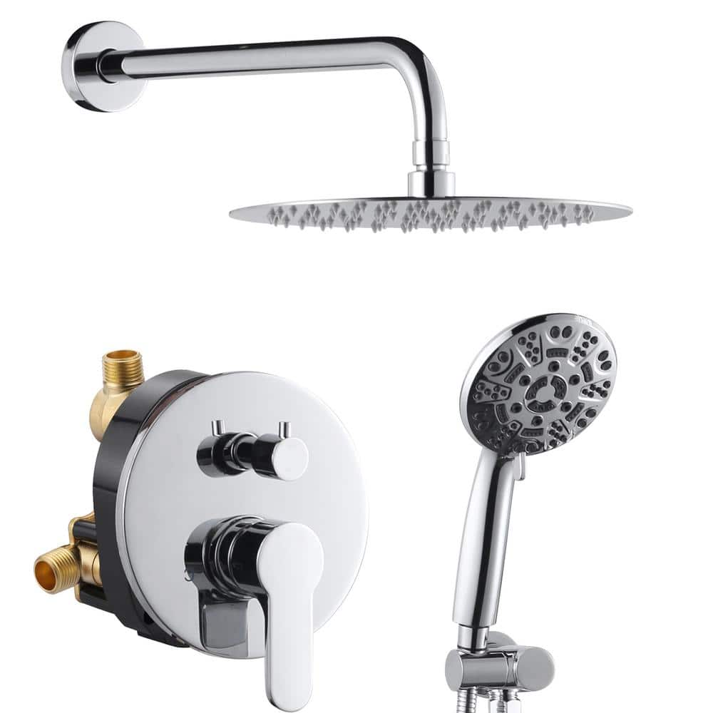 WOWOW 9-Spray Patterns with 1.8 GPM 10 in. Wall Mount Rain Fixed Shower Heads in 10 in. Polished Chrome (1)