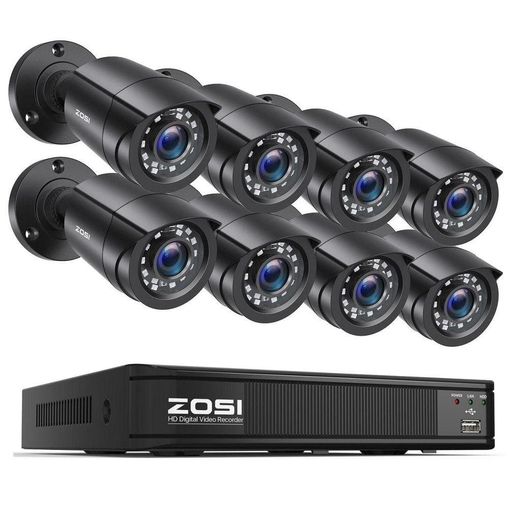 ZOSI H. 265+ 8 Channel DVR Home Security System with 8-Wired 1080p Full HD Outdoor Bullet Cameras, Black (1)