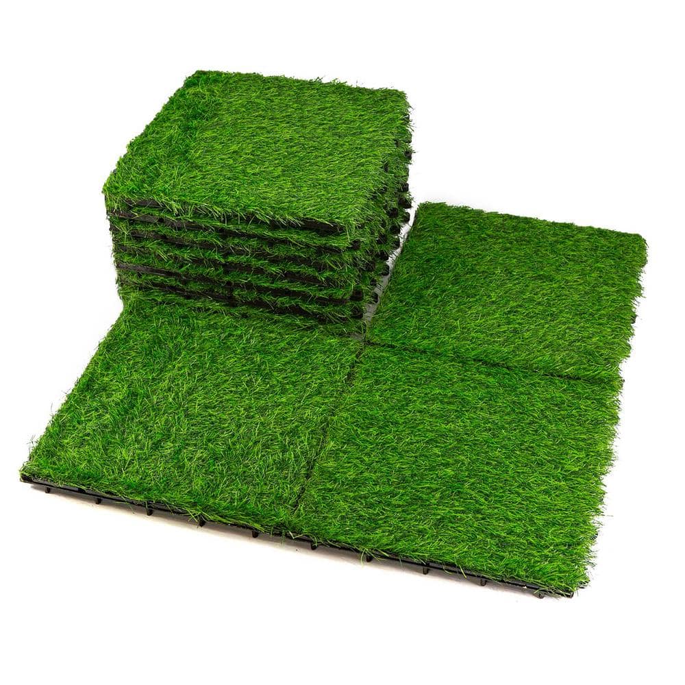 Pro Space 12 in. x 12 in. Square Interlocking Flooring Wood Deck Tile Tufted Grass Green, 10-Pack Covering 10 sq. ft.