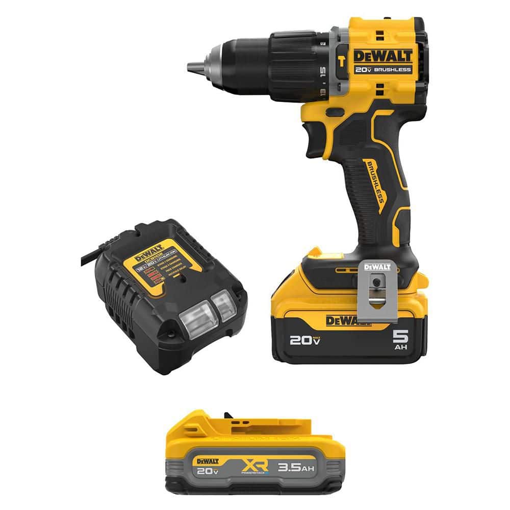 DEWALT ATOMIC 20V Lithium-Ion Cordless 1/2 in. Hammer Drill Kit with 5.0 Ah Battery, POWERSTACK 3.5 Ah Battery and Charger (1)