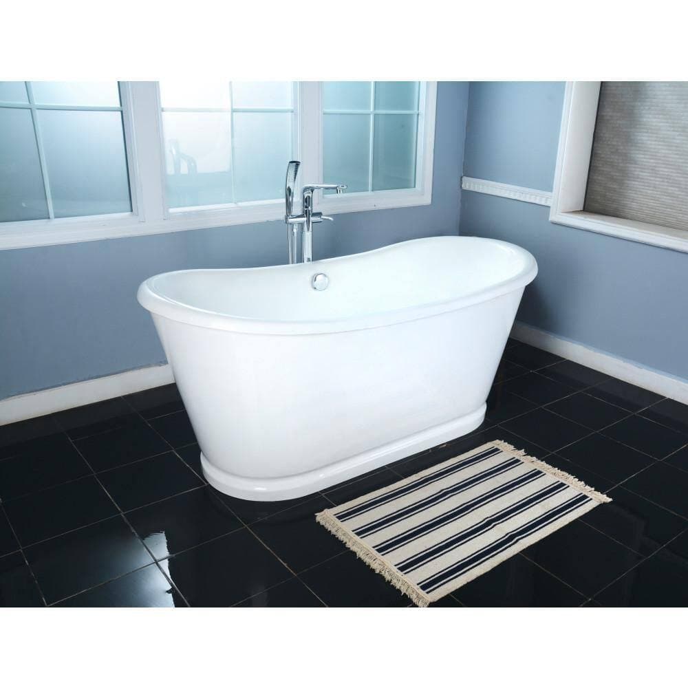 Kingston Brass Aqua Eden 63.8 in. x 29.5 in. Cast Iron Oval Flatbottom Freestanding Soaking Bathtub with Drain in White (3)