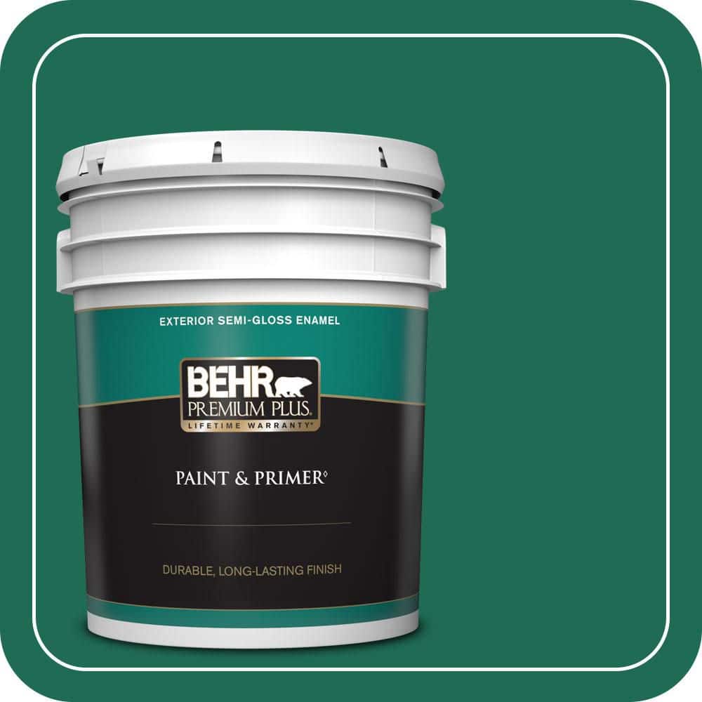 BEHR PREMIUM PLUS 5 gal. #P430-7 Sparkling Emerald Semi-Gloss Enamel Exterior Paint & Primer