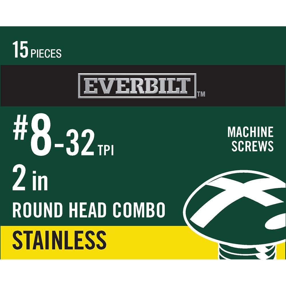 Everbilt #8-32 x 2 in. Combo Round Head Stainless Steel Machine Screw (15-Pack) (1)