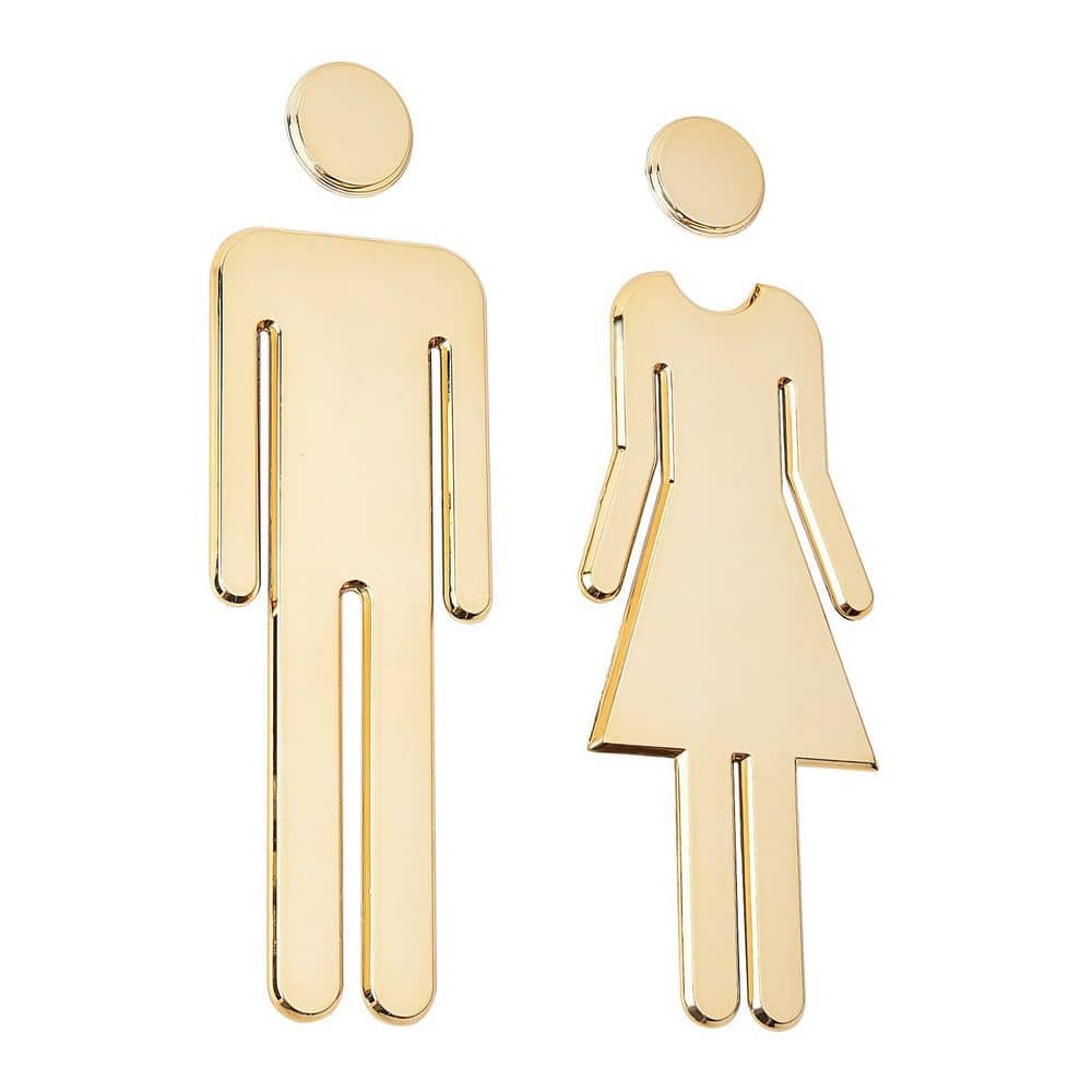 LAIFUCAM 1 Set Brushed Gold Plastic Self Adhesive Restroom Door Sign Men Women Bathroom Figure Signage for Office (1)