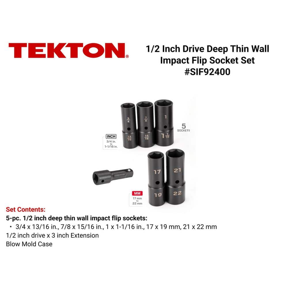 TEKTON 1/2 in. Drive Thin Wall Flip Impact Socket Set (6-Piece) (2)