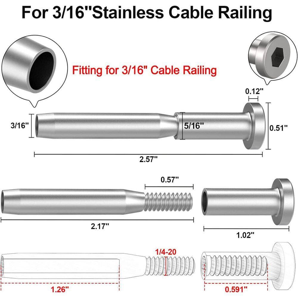 KIWDZFU 1.1 in. H x 4.72 in W Silver Invisible Receiver T316 Marine Grade Stainless Steel Stair Railing Kit (3)