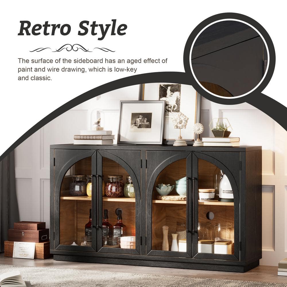 COWLOWN 60 in. W x 15.9 in. D x 34.3 in. H Black Linen Cabinet with 4-Door, Metal Handles and Adjustable Shelves (3)